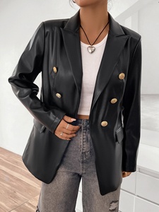 Elegante Blazer Vintage in <span class=keywords><strong>pelle</strong></span> sintetica da <span class=keywords><strong>donna</strong></span> Blazer doppiopetto in nero con abiti di lunga lunghezza spessi - Product Image 4