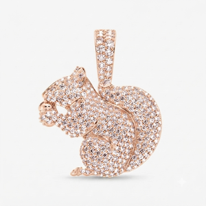Collar con colgante de oro macizo de 10K personalizado con moissanita y diamante, diseño único de ardilla con diamantes comiendo una nuez, joyería fina con animales marinos, regalo. - Product Image 6