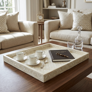 Plateau de service rectangulaire en os incrusté |   Plateau de table basse style ferme |   Plateau de comptoir de cuisine pour le petit-déjeuner |   Plateau décoratif pour la maison - Product Image 1