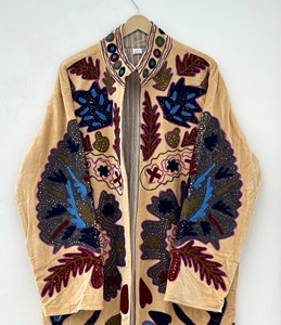 Unisex Handmade <b>Velvet</b> Suzani Long <b>Quilted</b> Jacket Uzbak Embroidered Floral Cotton Lining Breathable Eco-Friendly High Jacket - Product Image 1