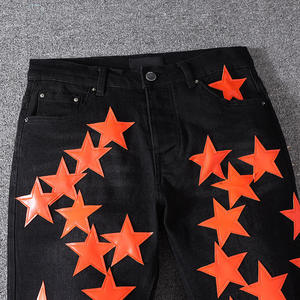Jeans Negros con Estampado de Estrellas para Hombre, Corte Recto, Cintura Media, 100% Algodón, Estilo Urbano, Ropa de Otoño - Product Image 6