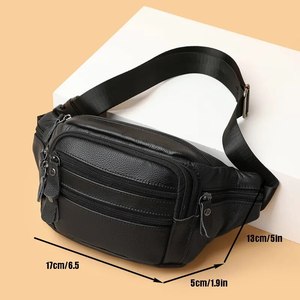 High Quality Genuine Black Leather Multi Zipper Chest Crossbody <b>Bag</b> for Men Premium Adjustable <b>Strap</b> Sling Waist Pack Low MOQ - Product Image 4