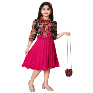 Robe de fête pour filles, imprimé floral, best-seller, avec ceinture et sac à bandoulière assorti, pour anniversaires, mariages et événements. - Product Image 1