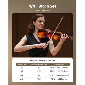 Violino 4/4 Full Size per Adulti, Set per Principianti con Custodia Rigida, Resina, Arco, Supporto Spalla, Ponticello, Accordatore 'E' per Studenti - Product Image 4