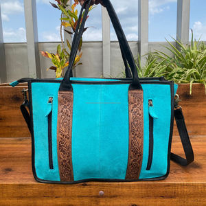 Nuevo bolso de mano con puntada para botas, bandolera de cuero de ante turquesa, bolso de mano oculto de cuero genuino Premium para mujer - Product Image 5