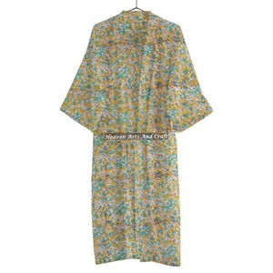 Handmade Block Print Women's Sleepwear Bathrobe Maxi Gown Dress Fancy Style Knee Length Different Sizes Available - Product Image 3