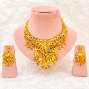 Ensemble collier et boucles d'oreilles en plaqué or 24 carats pour femmes, bijoux de mariage classiques, alliage A-63381 - Product Image 2
