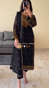 Dernier modèle pakistanais et indien de costume Salwar Sharara Kameez 3 pièces en Faux Georgette lourd brodé, personnalisable, pour tenue de soirée - Product Image 5