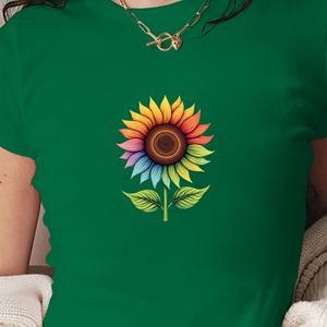 <b>rainbow</b> sunflower with green leaves women's fashion short <b>t</b>-<b>shirt</b> - Product Image 2