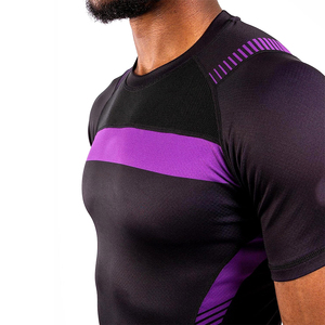 <b>Men's</b> Black Purple Short Sleeve Rash Guard Performance Compression Shirt Quick Dry <b>Swim</b> Surf Gym Wear Gym Training Rash Guard - Product Image 4