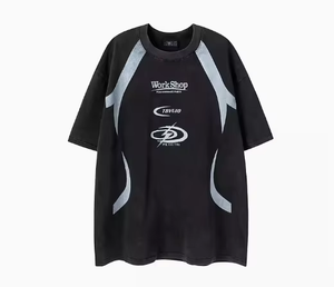 New Style Custom Acid Washed Logo T-<b>shirts</b> Oversized Vintage <b>Patchwork</b> Short Sleeves Round Neck Digital Printing Summer - Product Image 3