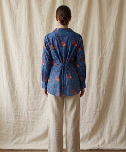 <b>Women</b> Blue Floral Printed Cotton <b>Kurta</b> Shirt Collar Full Sleeve Loose Fit Casual Tunic Top Ethnic Everyday Wear Elegant Outfit - Product Image 2