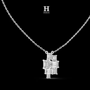 Luxury Multi-Stone Baguette Pendant Necklace 925 Sterling <b>Silver</b> Cluster Statement Pendant for Women Elegant Wedding Jewelry - Product Image 5