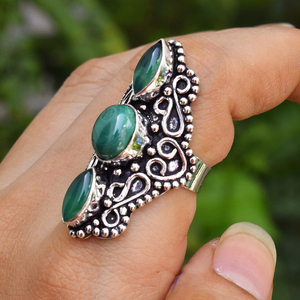 Bague en argent malachite, bague en argent sterling 925 pour elle, bijoux faits à la main - Product Image 4