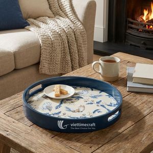 Vintage Eco-Friendly Round Lacquer Serving Tray with Custom Pattern for Daily Home <b>Decor</b> and Hotel Service - Product Image 4