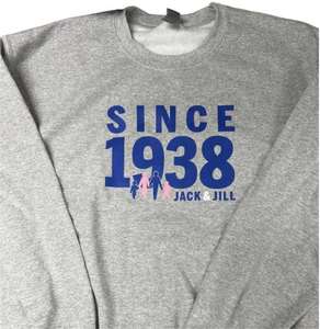 Sudadera de Cuello Redondo Jack and Jill Gris Desde 1938, Sudadera con Estampado Gráfico para Hombre y Mujer, Ropa Casual, Sudadera de Manga Larga - Product Image 1