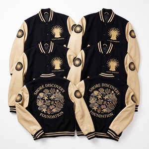 Custom Varsity Jacket Maker <b>Dark</b> <b>Green</b> <b>Wool</b> Body Cream Leather Sleeve Coastal Shoreline Tidal Stones Embroidery Letterman <b>Coat</b> - Product Image 3