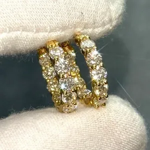 Pendientes de aro de moissanita en oro amarillo macizo de 14 quilates, corte redondo, 3 quilates, regalo para mujer - Product Image 3