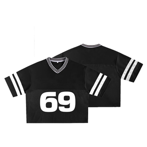 Camiseta de malla con cuello en V de secado rápido, estilo oversize y corte cropped, para uso casual, tipo jersey de béisbol, de tejido de punto. - Product Image 3