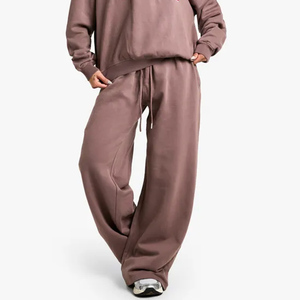 Pantalones deportivos de mujer 100% algodón color moca con estampado de bolsillo estilo americano, de pierna recta, de felpa suave, pantalones de chándal para mujer. - Product Image 1