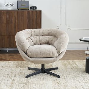 Fauteuil de bureau confortable en métal noir, revêtement en chenille, pivotant à 360 degrés, avec coussin amovible pour salon - Product Image 6