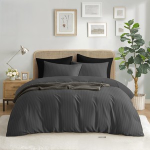 Ensemble de literie d'hôtel en rayures unies, doux et durable, taille Queen/Double, drap-housse, 2 taies d'oreiller, qualité supérieure, 100% polyester, 400TC - Product Image 5