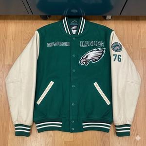 Blouson universitaire vert pour homme, style Letterman, avec col montant, doublure en laine pour l'hiver, logo sur le devant, pour les fans de Philadelphia - Product Image 3