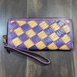 Cartera de Cuero Genuino Morado con Diseño a Cuadros, Estilo Occidental de Lujo, con Cierre, para Tarjetas de Crédito y Uso Diario - Product Image 4