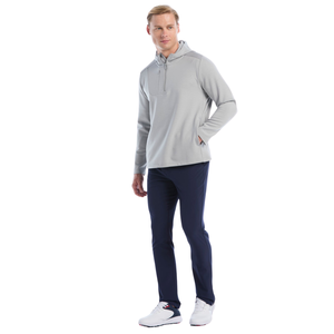 Sudadera con Capucha para Hombre, Color Gris Claro, Cierre de Cremallera de un Cuarto, Manga Larga, Tejido Transpirable, Estilo Casual, Color Sólido - Product Image 4