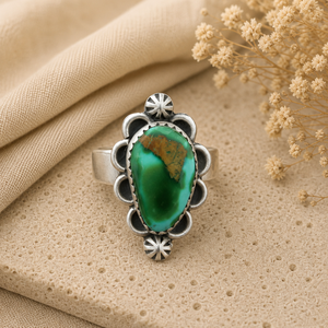 Bague en argent Sonoran Gold Turquoise de forme irrégulière, faite à la main, style bohème du Sud-Ouest, bijou pour femme, bague statement, cadeau - Product Image 4