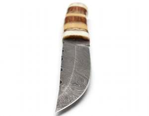 Couteau utilitaire à lame fixe en acier Damas fait main avec manche en os de chameau et bois de rose - Product Image 3