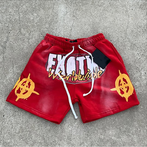 Short de survêtement en éponge délavé à l'acide de haute qualité pour hommes Logo personnalisé Streetwear Jogging solide à double taille et à poches arrière superposées - Product Image 1