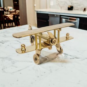 Avion à réaction vintage en laiton, objet décoratif, statue miniature d'avion antique pour la décoration de la maison ou du bureau - Product Image 6