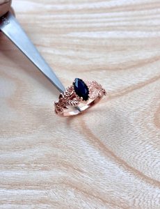 Black Onyx Ring 925 Sterling Silver 14K Rose Gold Plated <b>Leaf</b> Flower Nature Inspired Women Engagement Fashion Jewelry - Product Image 3