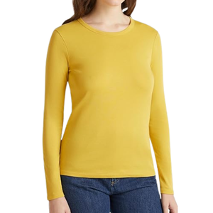 Camisetas Casuales de Moda para Mujer, Cuello Redondo, Manga Larga, 100% Algodón, Tejido Liso Teñido, Ecológico, Transpirable, de Secado Rápido, Color Rosa - Product Image 6