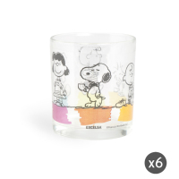 Juego de Vasos de Vidrio Resistente, 6 Piezas, 25 cl, Multicolor, Diseño Snoopy, Transparentes, de Vidrio Templado Peauts Excelsa, Aptos para Lavavajillas