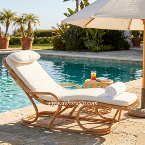 Chaise longue en rotin inclinable avec coussin pour jardin extérieur, patio, bord de piscine, mobilier de resort - Product Image 6