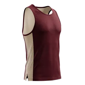 AMKOOR ENTERPRISES Débardeur de sport respirant pour homme, col rond, tricoté, 100 % polyester – Gilet de gym en maille bordeaux foncé et beige sable - Product Image 4