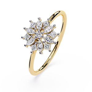 แหวนเพชรทรงมาร์คีส์ ทรงปรินเซส ทรงกลม ดีไซน์ดอกไม้ ทองคำแท้ 14k สำหรับผู้หญิง เหมาะสำหรับเป็นของขวัญ งานหมั้น วันครบรอบแต่งงาน - Product Image 2