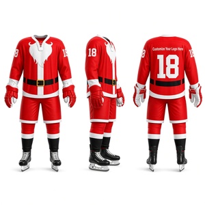 Jersey de Hockey sobre Hielo Personalizado de Santa Claus para Hombre, Rojo y Blanco, Manga Larga, Sublimado, 100% Poliéster, Transpirable, Ropa Deportiva de Invierno - Product Image 1
