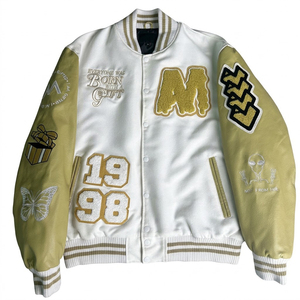 Chaqueta Varsity de Invierno para Hombre, de Alta Calidad, con Logotipo Personalizado, Color Blanco y Verde Oliva, Bordado de Letras, Estilo Hip Hop y Béisbol - Product Image 5