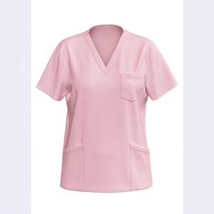 Custom Women Medical Scrubs Set V-Neck Short Sleeve Top and Drawstring Cargo Pants Pink Nurse Uniform - Product Image 4