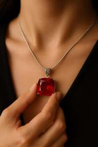 Colgante de Topacio Rojo Natural, Piedra Preciosa Grande, Plata de Ley 925, Chapado en Oro Antiguo, Certificado IGI, Collar Étnico de Lujo - Product Image 2