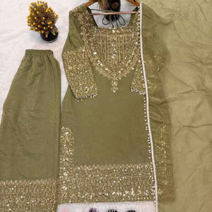 Ensemble de cordons crépus de designer, idéal pour fêtes, mariages et Diwali, avec broderie de sequins de 5 mm, en soie Fendy lourde, protection solaire, séchage rapide - Product Image 1