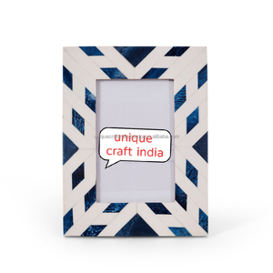 Marco de Fotos de Madera Hecho a Mano con Patrón de Rayas Azules y Grises, Moderno Exhibidor de Fotos de Sobremesa, Accesorio de Decoración para el Hogar - Product Image 6