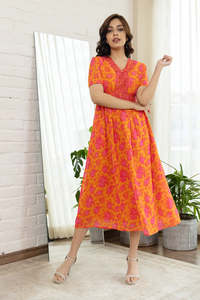 Vestido Maxi de Gasa con Estampado Floral, Cuello en V, Manga Corta, Corte Holgado, Vestido Casual de Verano para Mujer, Tejido Transpirable y Cómodo - Product Image 4