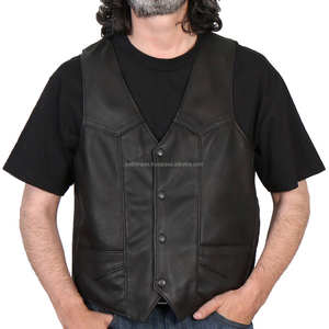 <b>Men's</b> Fashionable Snap Button Style Closure <b>Black</b> Breathable Leather <b>Vest</b> with OEM Service for Bulk Wholesale Order - Product Image 1