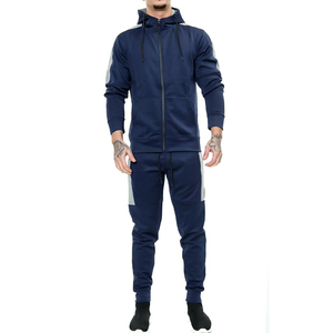 Chándal Azul Marino con Capucha para Hombre, Sudadera con Cierre Completo y Bolsillos Laterales, Corte Regular, Ropa Casual de Otoño, Ropa Deportiva de Color Sólido - Product Image 1