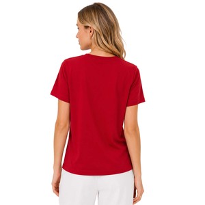Camiseta de Mujer con Motivo Floral de Pedrería, Color Rojo Brillante, Cuello Redondo, Corte Holgado, 100% Algodón, Estilo Informal, Impresión DTG - Product Image 2