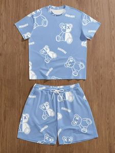 Conjunto de Dos Piezas Personalizado con Logotipos, Verano, Unisex, Poliéster/Algodón, Lavado Ácido, Conjunto Deportivo, Camiseta y Pantalones Cortos - Product Image 2